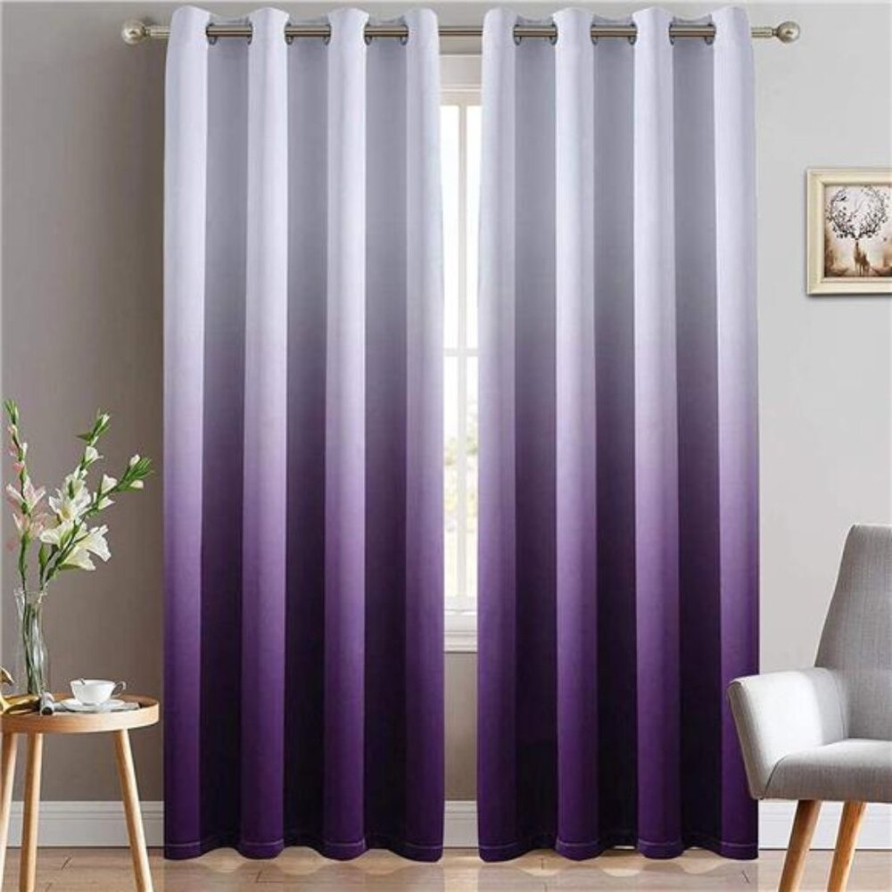 Light Blocking Gradient Color Curtains Purple Ombre Blackout Curtains